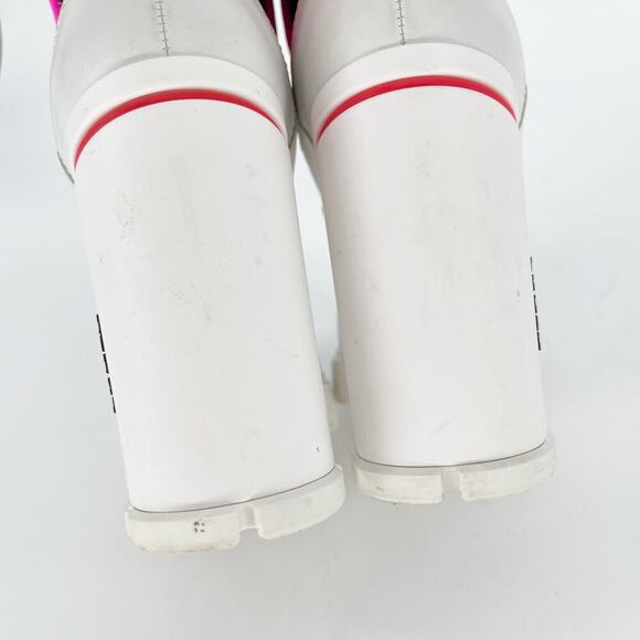 Prada White Leather Hot Pink Neoprene Lace Up Chelsea Combat Ankle Boot IT 37.5 - Picture 10 of 16